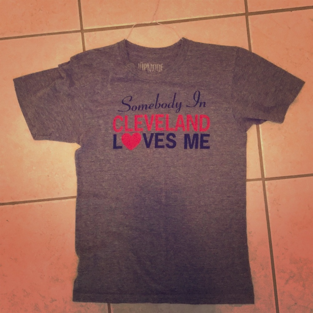 Small printed T-shirt. Heathered gray. Never worn.